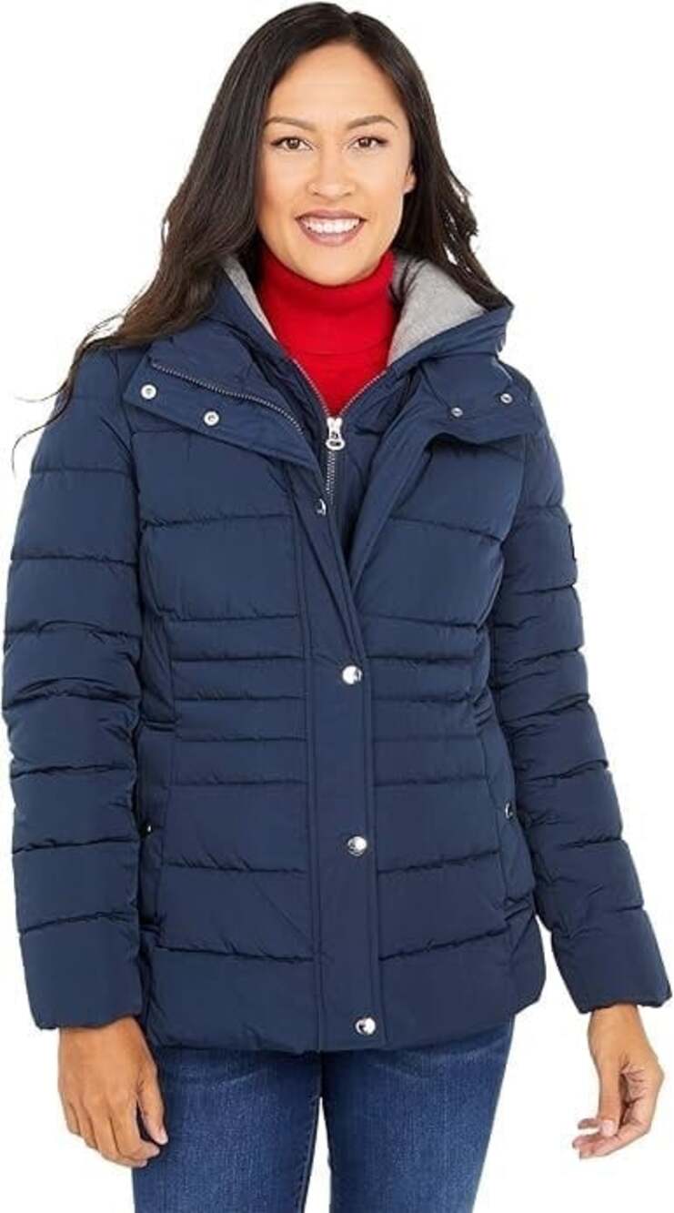Tommy Hilfiger Navy Blue Down Puffer Coat Jacket Size S Removable Hood & Liner
